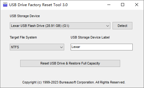 USB Drive Factory Reset Tool screenshot