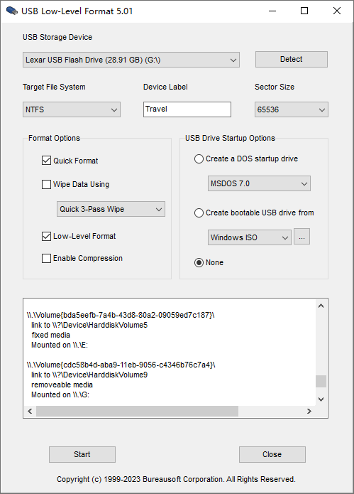 Click to view USB Low-Level Format 5.01 screenshot
