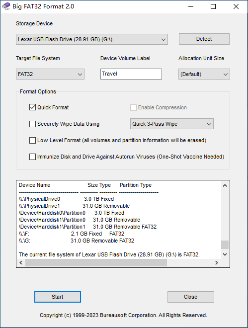 Format disk drive in FAT32 file without 32GB limit - Format